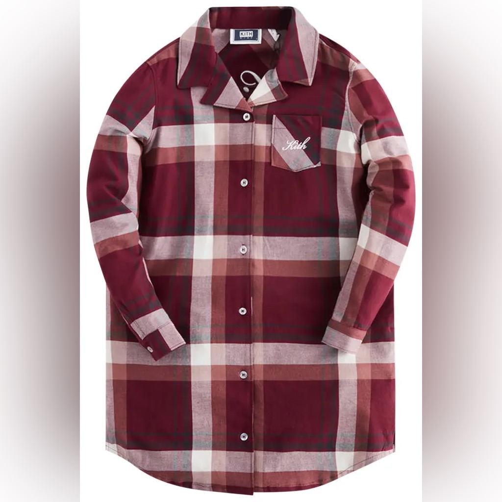 Kith Kids Checkered Dress In Maroon And Cream